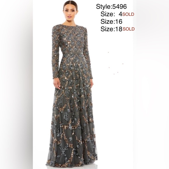 Lattice sequined illusion neckline long sleeve A-line gown - Picture 1 of 12